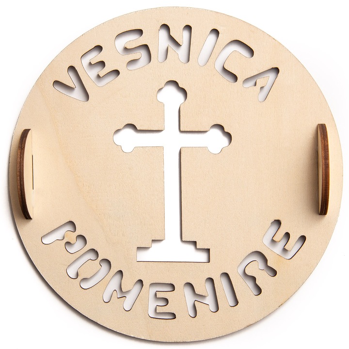 Forma Cruce rotunda din lemn, vesnica pomenire, pentru ornare coliva, diametru 17cm