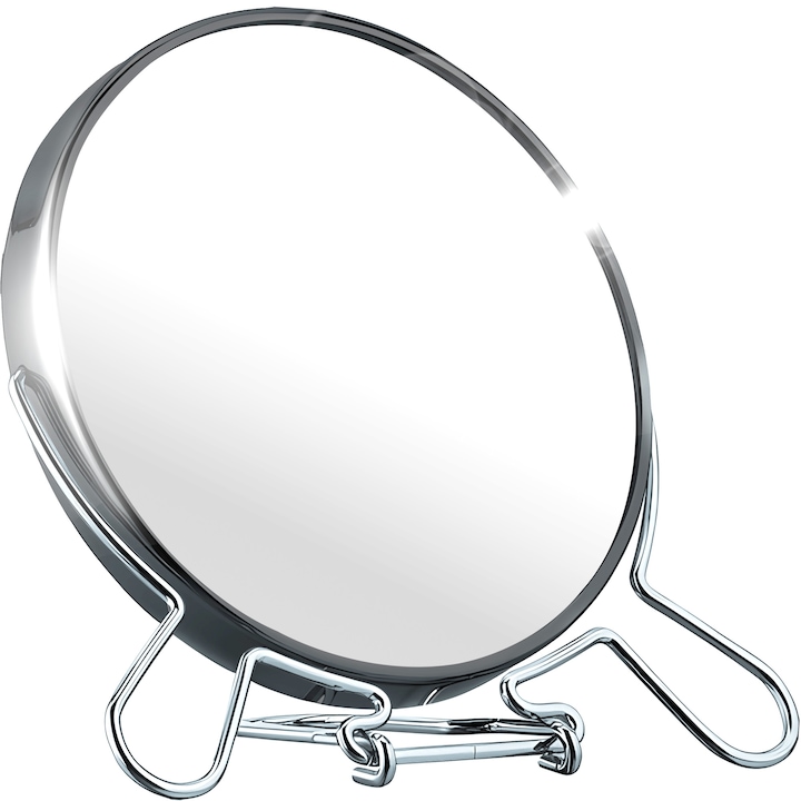 Oglinda Cosmetica Dubla Retoo, Rotativa 360°, Pliabila, Marire 2x, 19cm, Argintiu