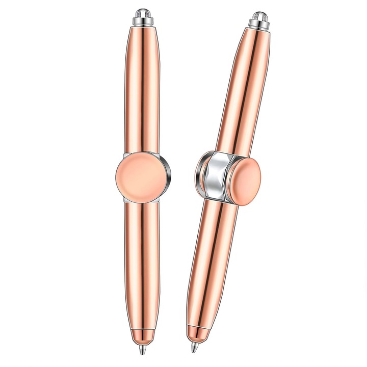 Комплект от 2 броя Fidget Spinning Pen с LED светлина, метал, розово злато