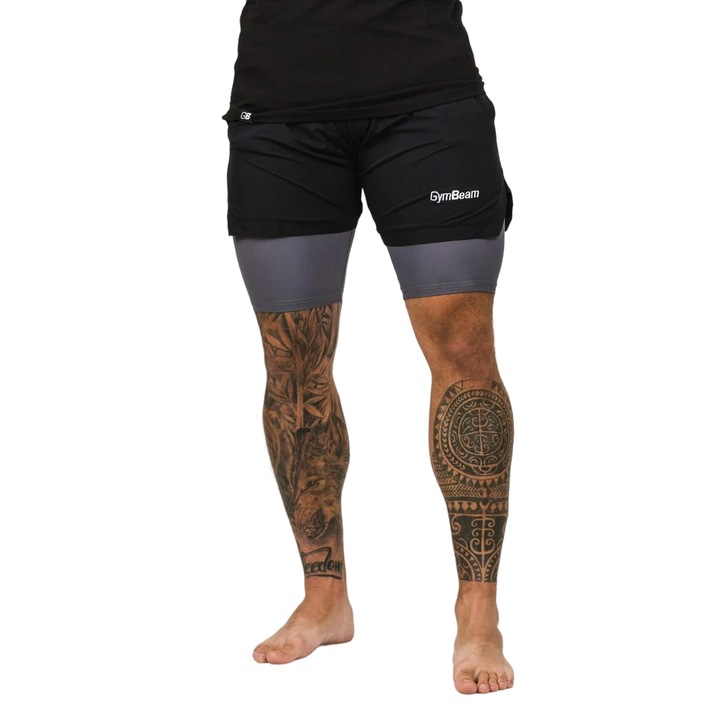 Pantaloni scurti pentru barbati 2in1 Black Grey, GymBeam, S