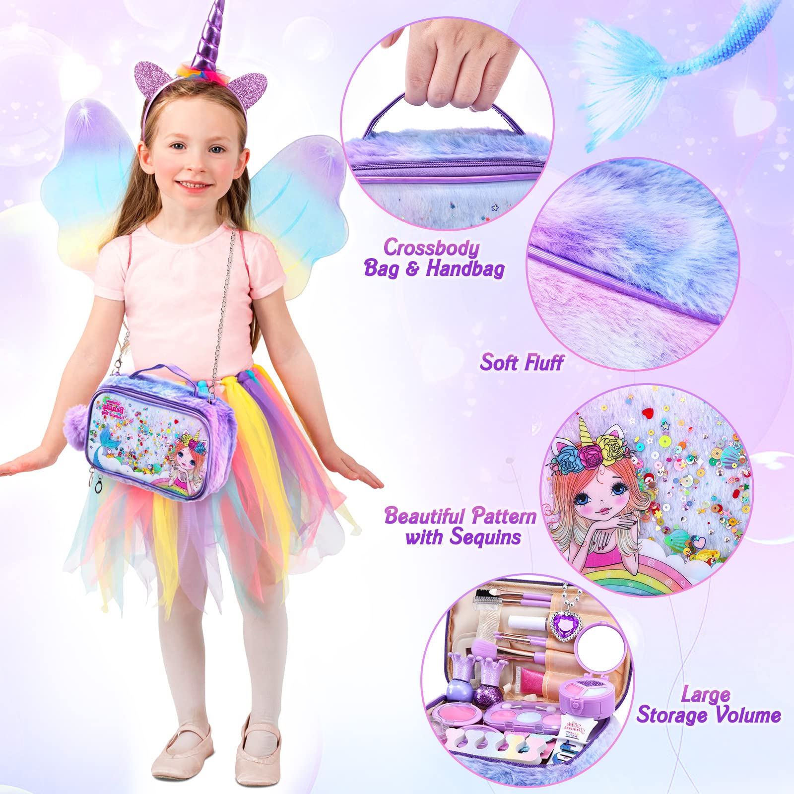 Set machiaje lavabile pentru copii, cu geanta cosmetica Unicorn