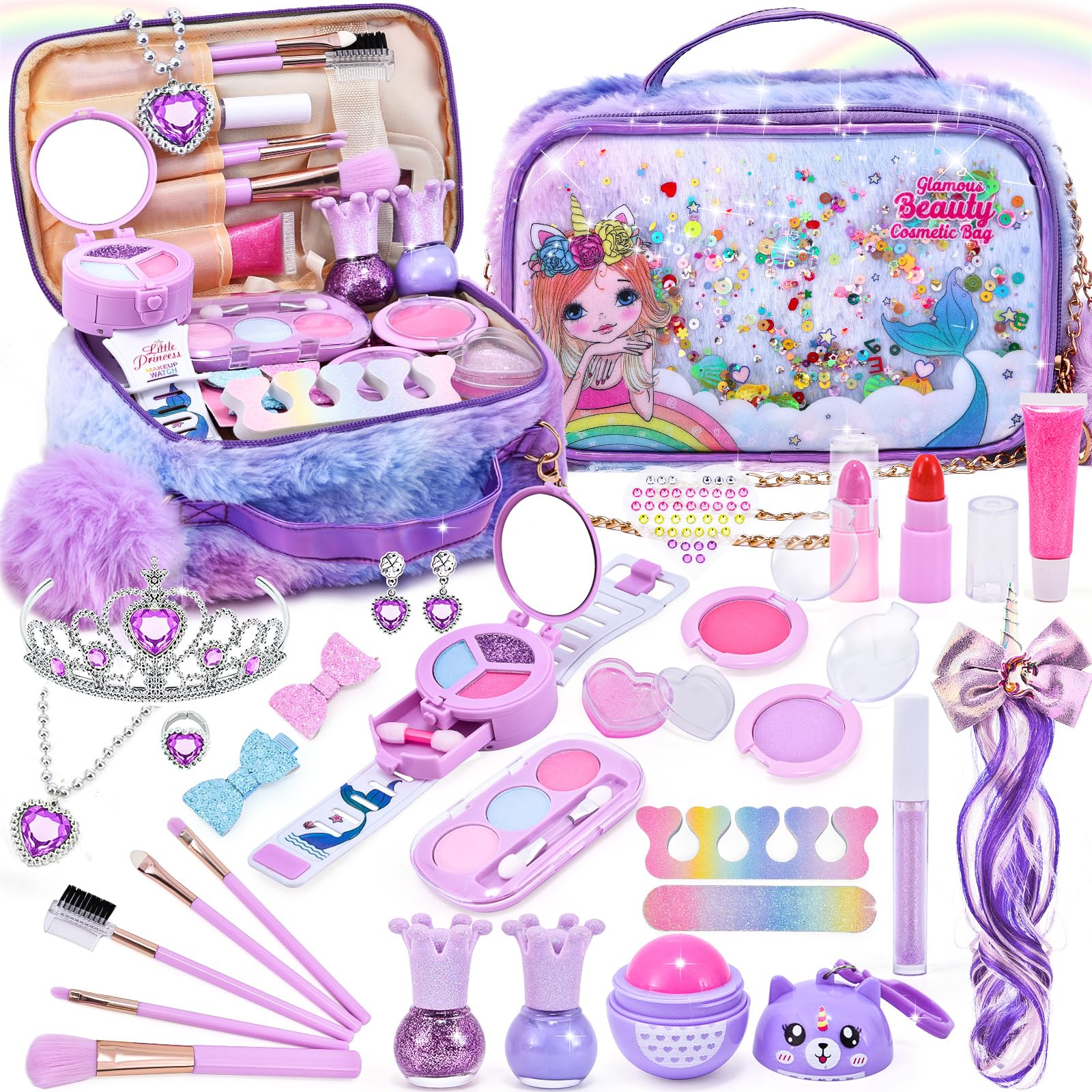 まゆ セット Set machiaje lavabile pentru copii, cu geanta cosmetica Unicorn