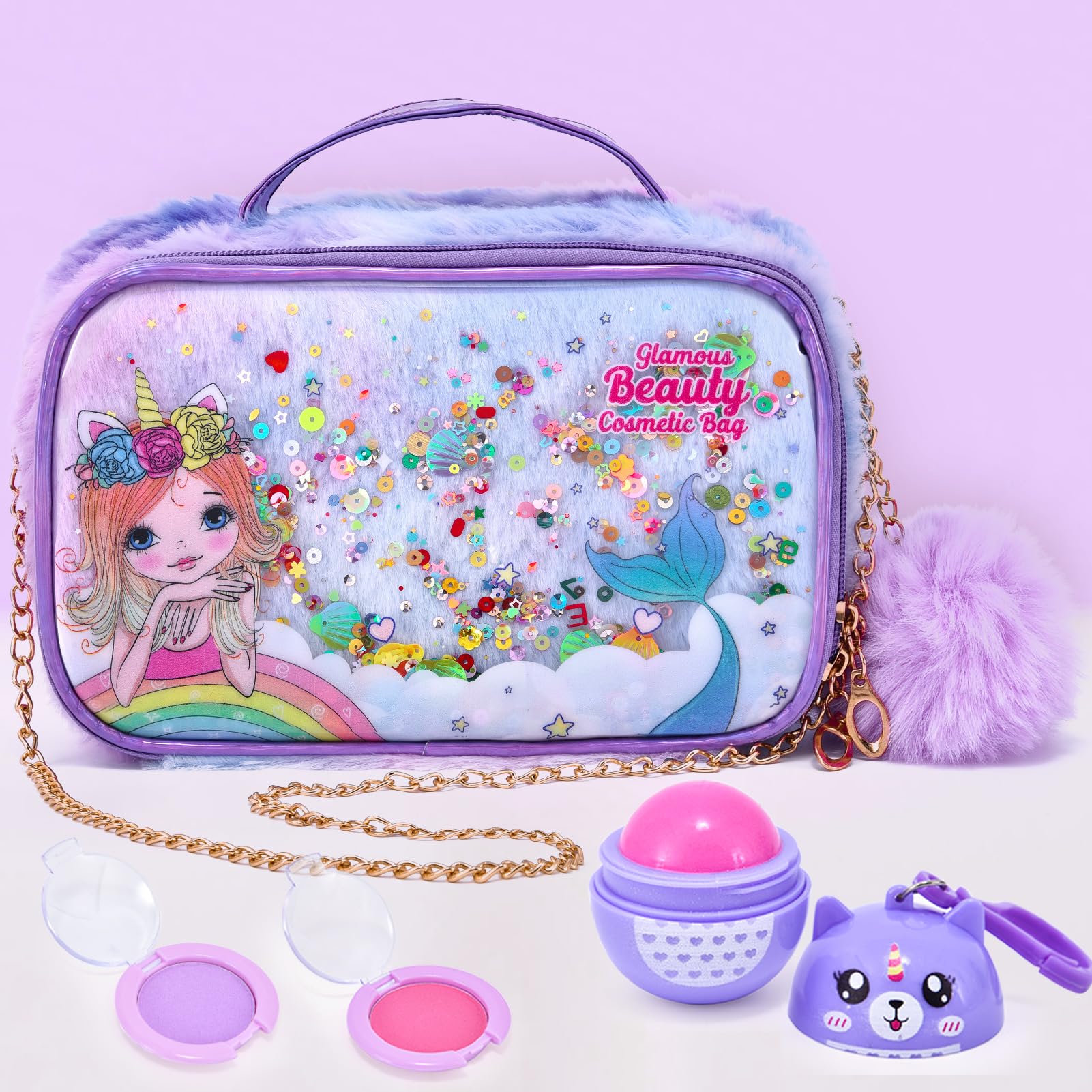 Set machiaje lavabile pentru copii, cu geanta cosmetica Unicorn