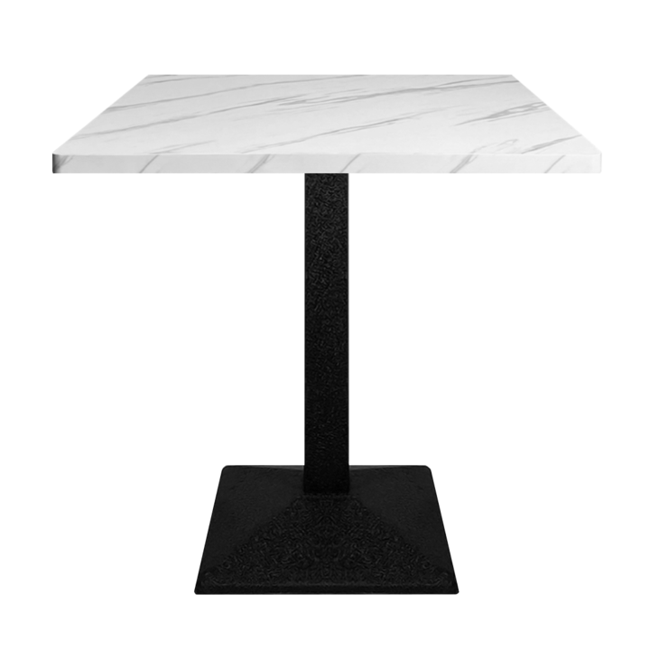 Masa Dining 2HOME Patrata, Marble Alb, picior negru, blat 60 cm