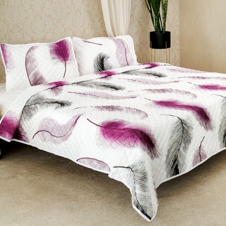 Cuvertura de pat dublu 200x220cm si 2 fete de perna 50x70cm, matlasate, microfibra, multicolor, Meltem, LDP-MLM-CVR-100233