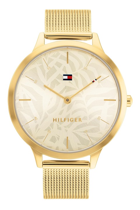 Tommy Hilfiger, Ceas analog cu bratara cu model plasa, Auriu