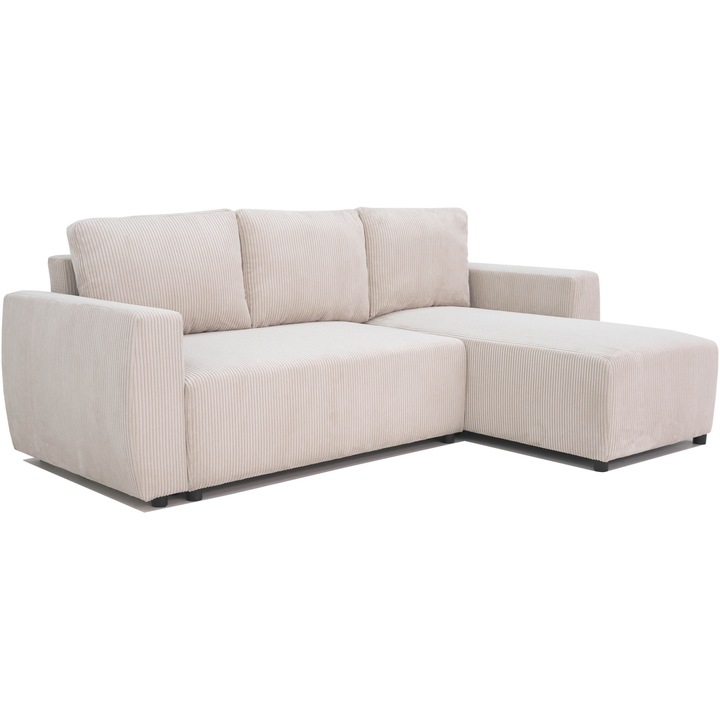 Разтегателен диван WoodMood Filip, 224x155x85 см, Място за съхранение, Площ за спане 122x191 см, Цвят Кремав