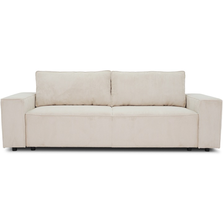 Разтегателен диван WoodMood Dona, 3-местен, 239x86x85 см, Площ за спане 130x187 см, Място за съхранение, Цвят Крем