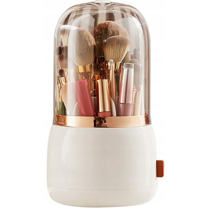 Органайзер за козметични продукти, F19, За четки, За червила, Въртящ се, 13x23,7 см, Бял