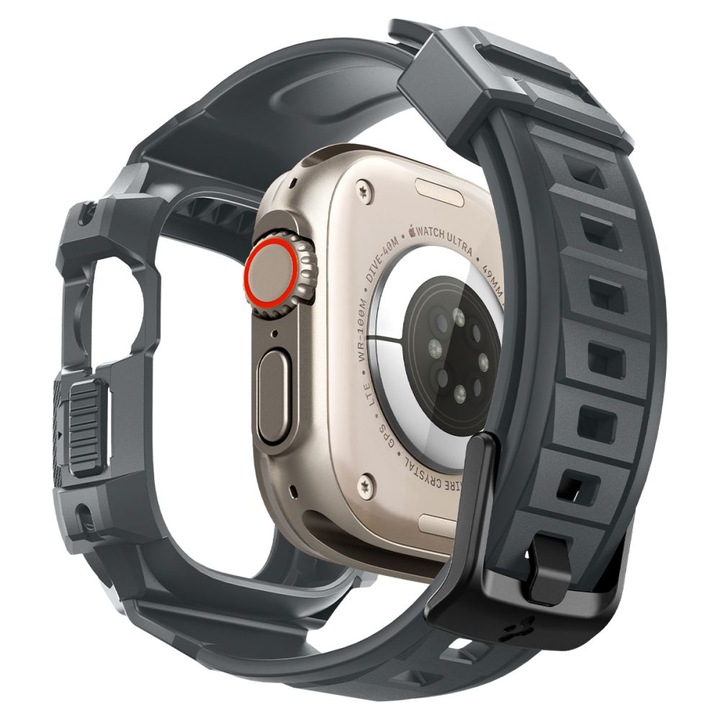 Калъф за Apple Watch Ultra / Ultra 2 + каишка, Spigen Rugged Armor Pro, тъмно сив