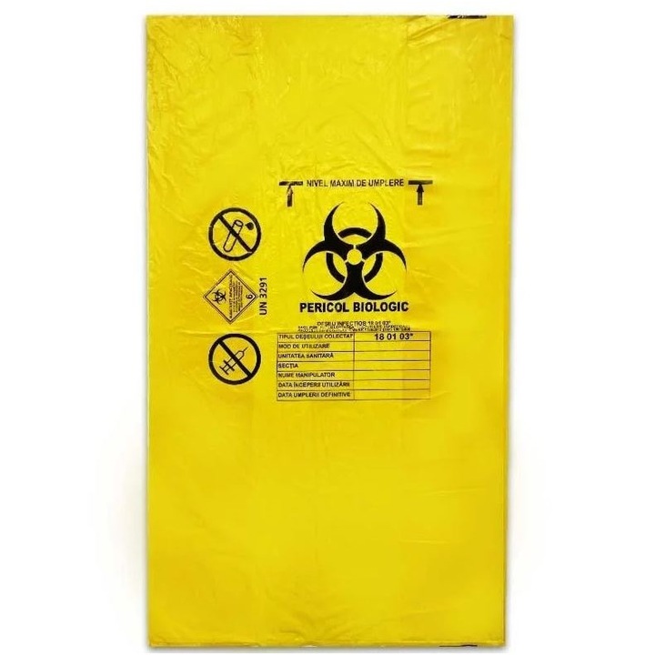Saci medicali Saci deseuri medicale, galbeni biohazard 300 litri, certificat ADR pentru pubela, 50 bucati