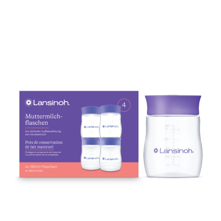 Set 4 sticle depozitare lapte matern, 160ml
