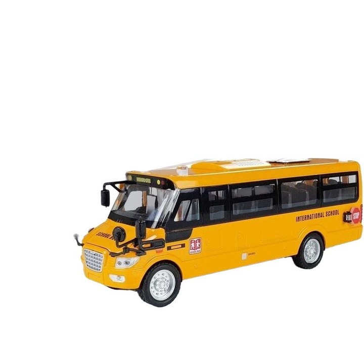 Количка за игра, Училищен автобус, Leantoys, Метален, Жълт, 3 години+