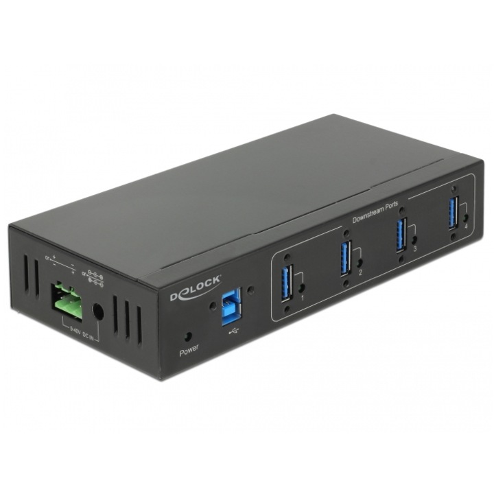 Хъб, Delock, метален, USB 3.2 Gen 1 тип A, 5000 Mbit/s, черен