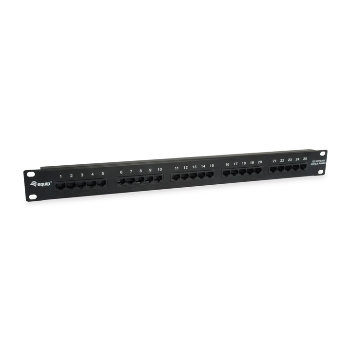 Equip patch panel, RJ-45, Cat3, черен, 1U