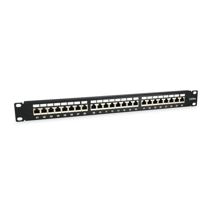 Мрежов разпределителен блок, Equip, 326625, RJ-45/Cat6a, 1U CE, 482.6 мм, Черен