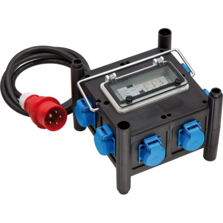 Hosszabbítókábel, Brennenstuhl, Műanyag / Gumi, 400 V, 7 Aljzat, 305 x 265 x 230 mm, Fekete / Kék