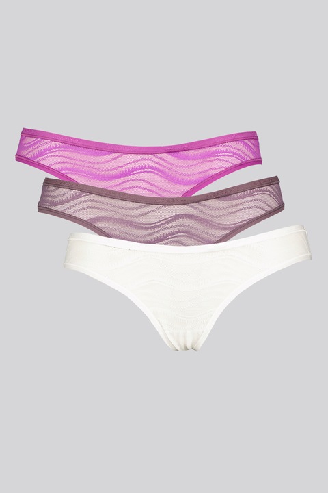 CALVIN KLEIN, Мрежеста танга, 3 чифта, Виолетов/Бял