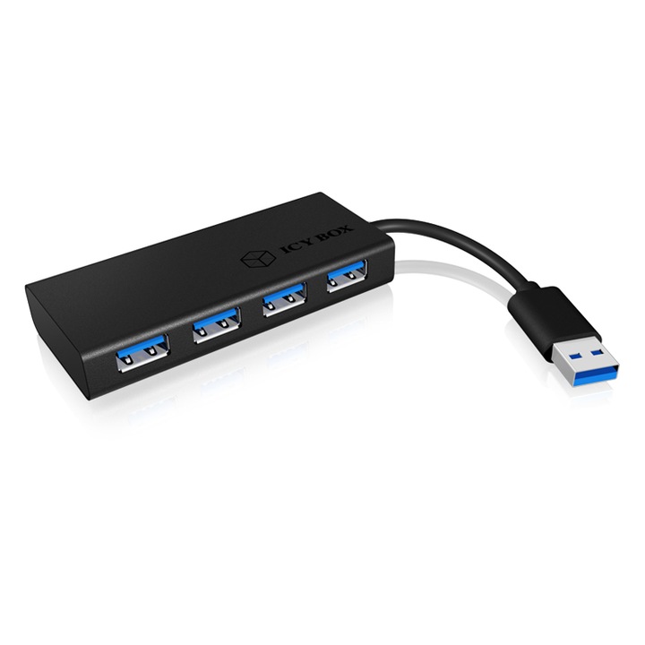Хъб, USB 3.2, Icy Box, 5000 Mbit/s, черен