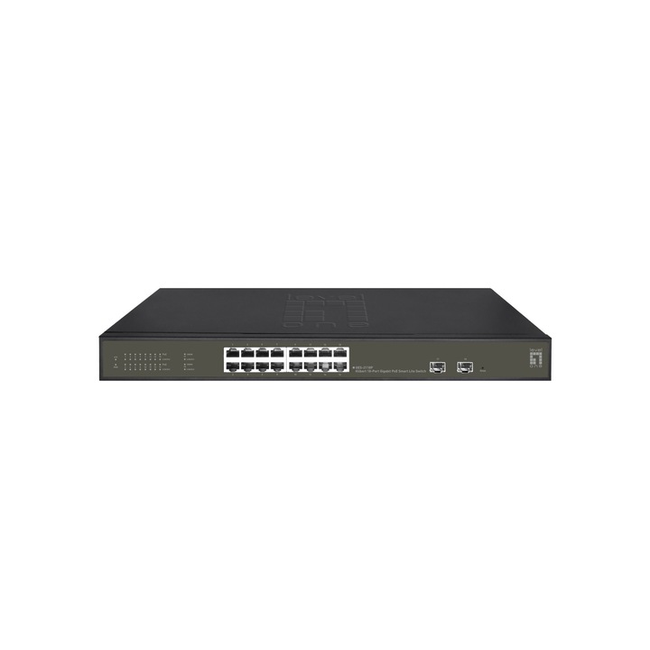 Felügyelt kapcsoló LevelOne Hilbert 18 portos Gigabit PoE, 16 PoE port, 2 x Gigabit SFP, 230 W, rack rögzítés