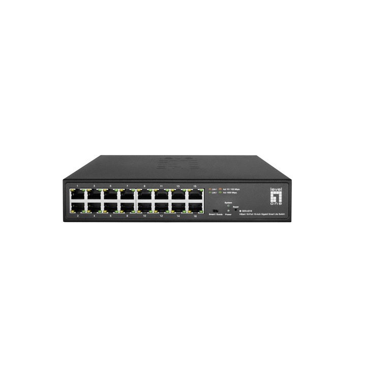 LevelOne GES-2216 Hilbert 16-Port 10-inch Gigabit Smart Lite Switch, 230499, Switch