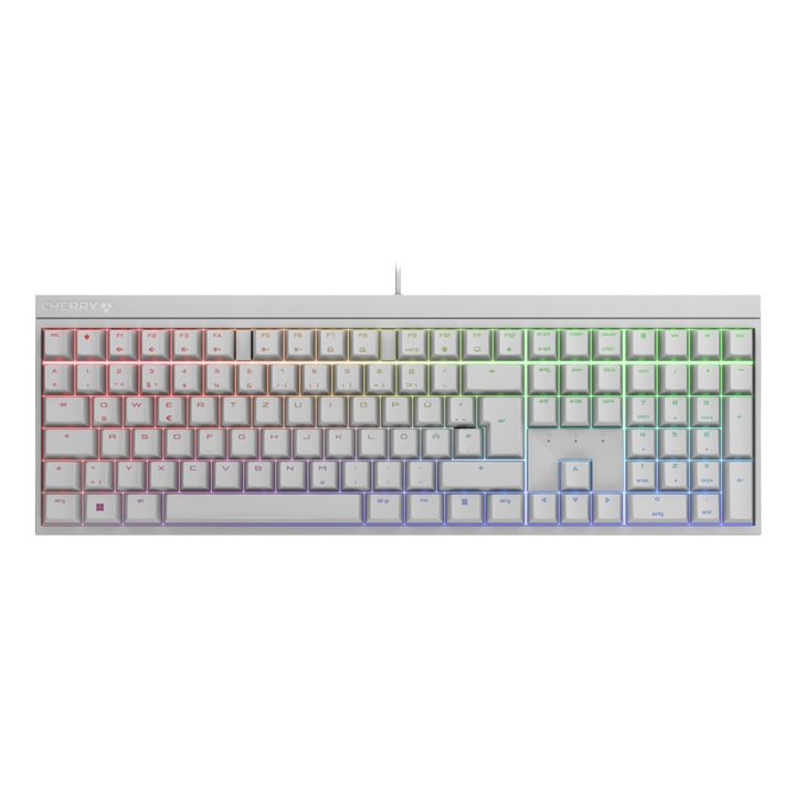 Клавиатура за игри, Cherry, кабелна, USB, RGB, 1,6 м, бяла