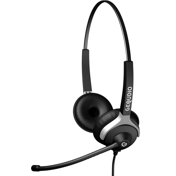 Vezetékes fejhallgató, Gequdio, Call Centerhez, USB, Fekete