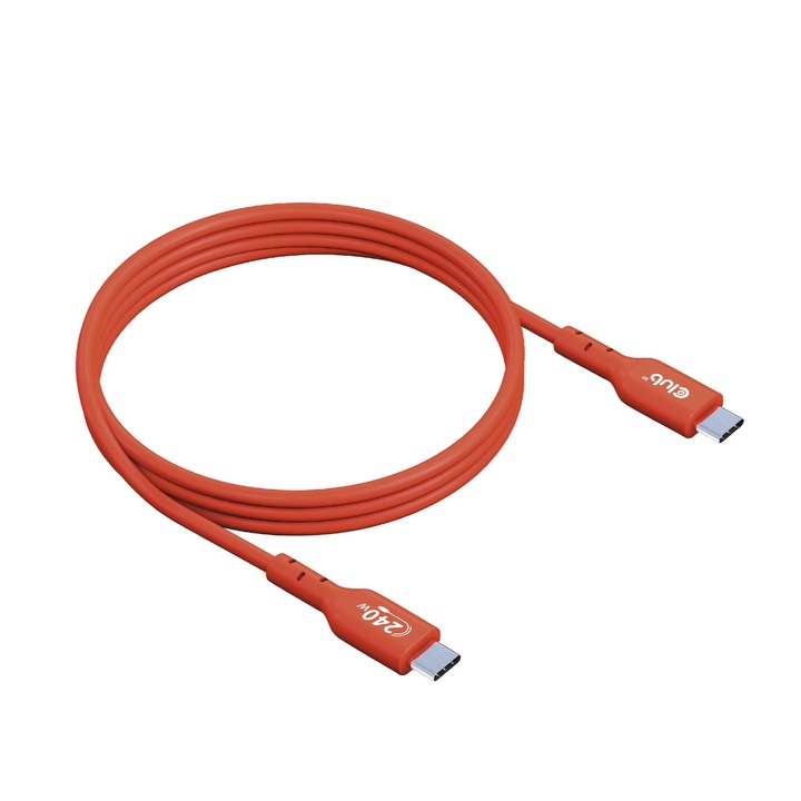 Kábel, Club 3D, USB2 Type-C Kétirányú tanúsítvánnyal rendelkező USB-IF 480Mb - PD 240W(48V/5A) EPR 1m, USB C - USB C - USB 2.0 - Narancs
