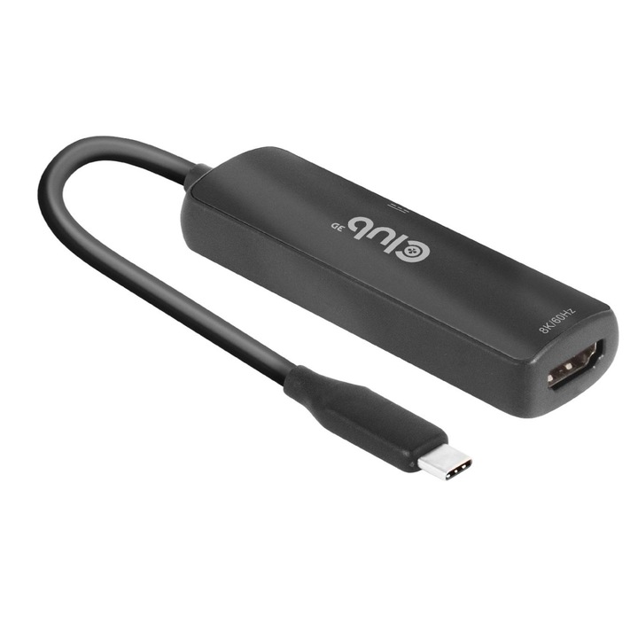 Адаптер, Club 3D, USB Gen2 Type-C към HDMI 8K60Hz или 4K120Hz HDR10 - DSC1.2 - Активен адаптер Power Delivery 3.0 St./B. - 0,17 м - USB Type-C - HDMI - мъжки - женски