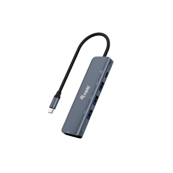 Hub USB-C 5-in-1, Equip, HDMI, USB 3.2 Gen1, 100W, 5000 Mbit/s, 35x12x115mm, Gri