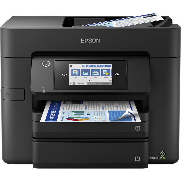 Принтер, Epson, WorkForce Pro WF-4830DTWF, Мастиленоструен, Цветен печат, 4800 x 2400 DPI, Цветно копиране, A4, Черен