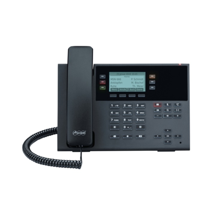 Telefon fix, Auerswald, Model COMfortel D-210, IP, negru, receptor wireless, plastic, 3 linii, 2000 intrari