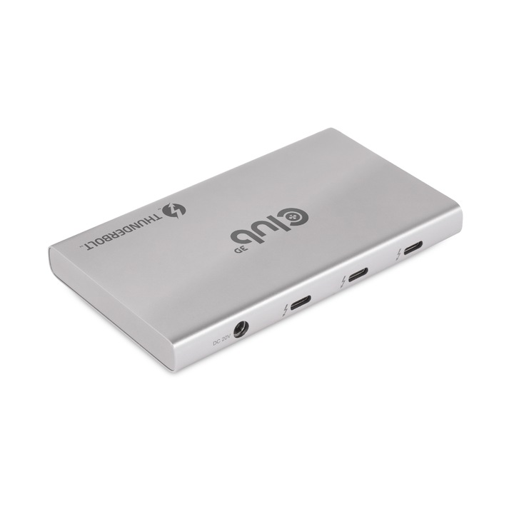 Преносим хъб Thunderbolt4, Club 3D, 10W, 20V, 3xThunderbolt, 1xUSB, сив