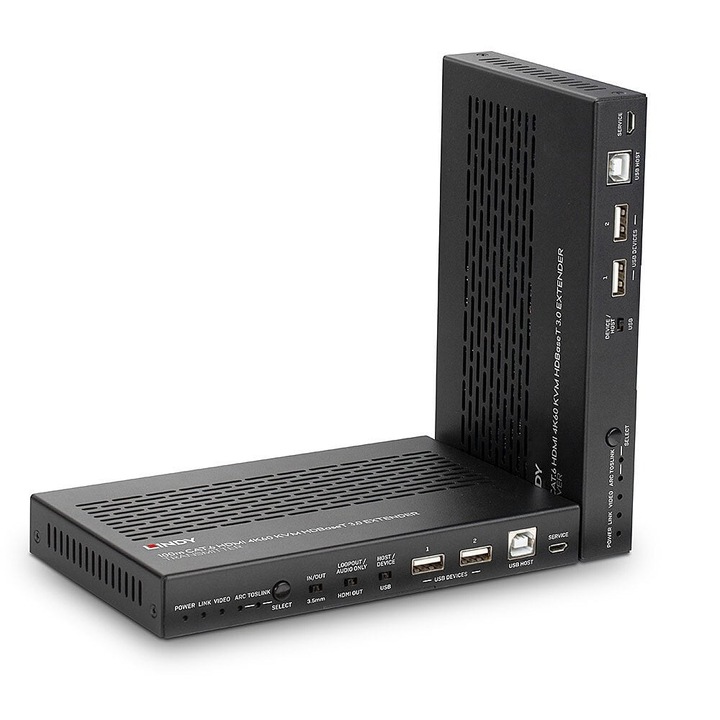 Extender KVM HDBaseT, Lindy, Metal, Negru, 100 m