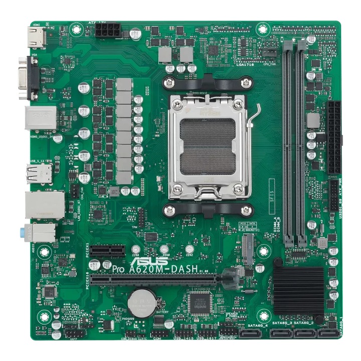 Дънна платка, ASUS, PRO A620M-DASH-CSM, DDR5-SDRAM, HDD/SSD, Черен