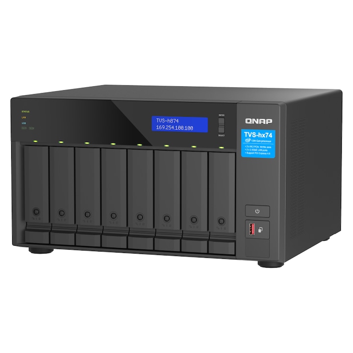 NAS Tower 8 Bay QNAP TVS-H874T, Intel Core i9, 64GB DDR4, SATA, Ethernet 10Gb/s, HDMI 1.4b