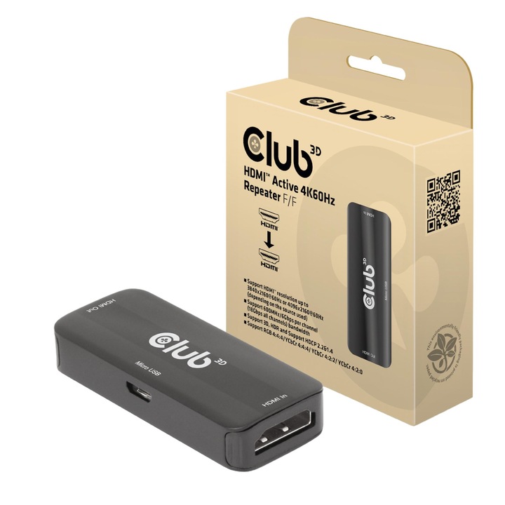 HDMI адаптер, Club 3D, 4K60Hz, черен
