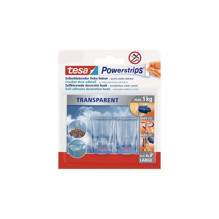 Set 4 carlige autoadezive, Tesa, 1 kg, Transparent