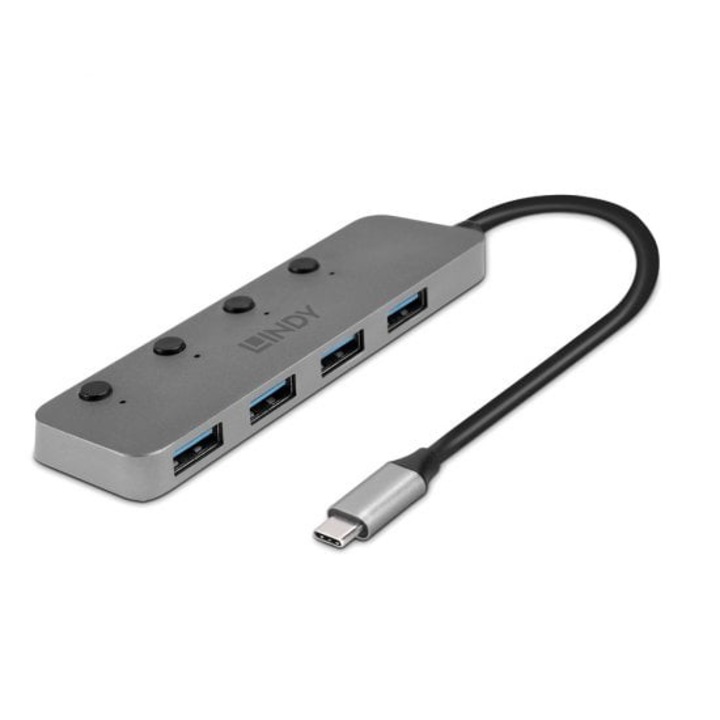 USB хъб, Lindy, ABS, сив, малък