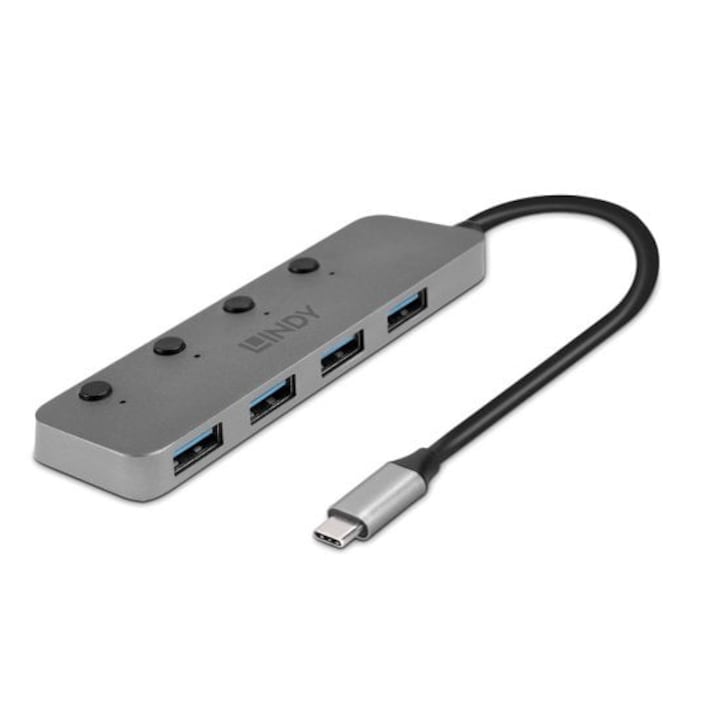 USB хъб, Lindy, ABS, сив, малък