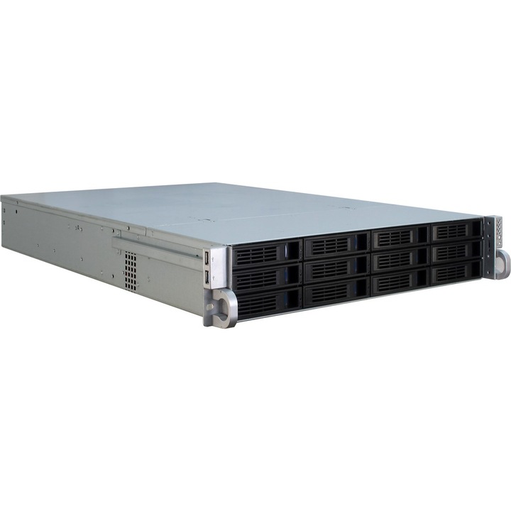 Rack szerver, Inter-Tech, fém, fekete, ezüst, 2U