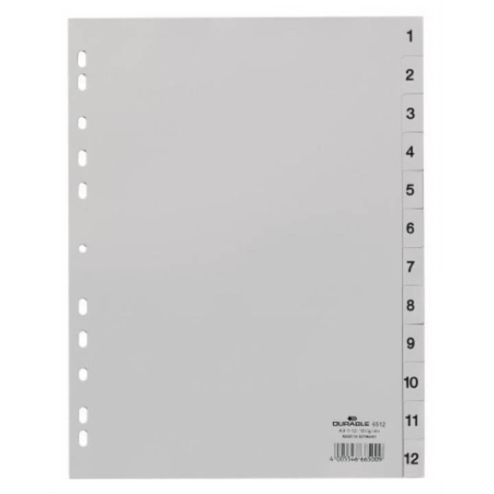 Index Numeric Register, Durable, Polipropilena, Gri, A4
