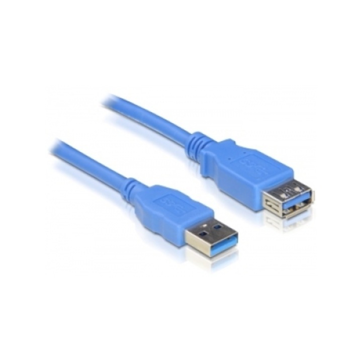 Cablu prelungitor USB 3.0 Delock, USB-A tata/USB-A mama, 4 pini, 1 m, albastru