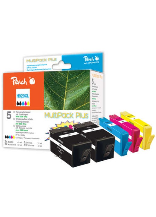 5 db tintapatron készlet a nyomtatóhoz, Peach, 4 szín, többszínű, XL