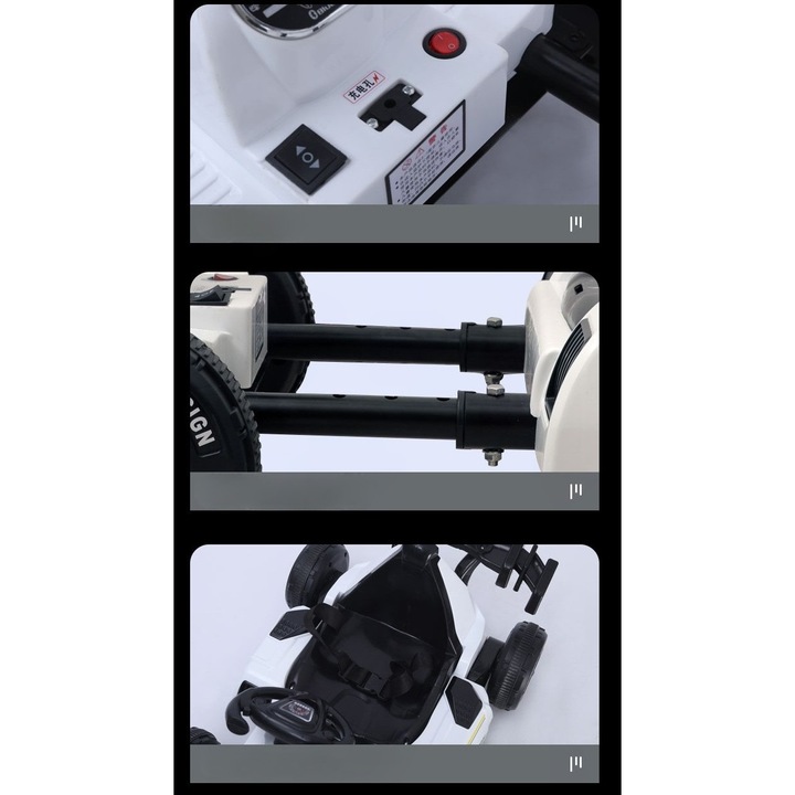 Първокласен продукт - Електрическа кола Southern Sky, тип картинг, с дистанционно управление, регулируем размер, 2 скорости, система за светлини и звук, за деца между 1.2 - 1.6 височина, 105 x 55 x 50 см, бяла