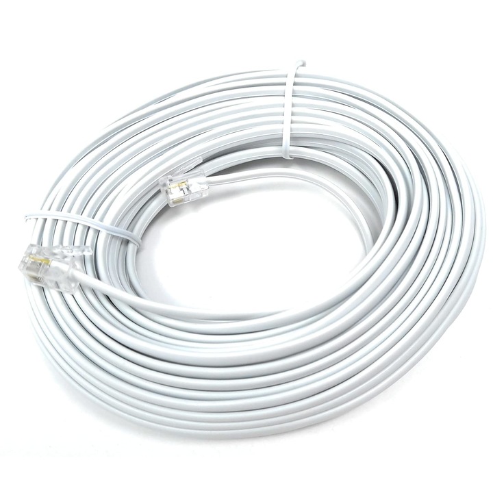 Cablu telefon RJ11 tata > RJ11 tata, 15m, alb G-Plug
