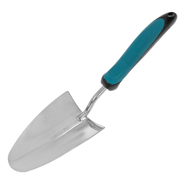 Rozsdamentes acél kerti ásó, Shopiens® PP nyéllel, fekete/kék, 36 cm