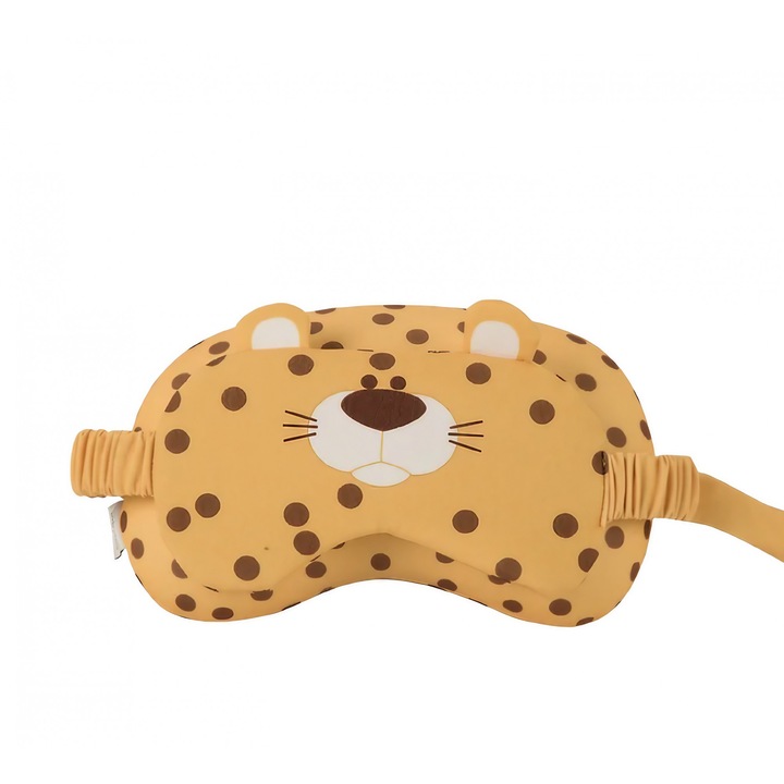 Masca de dormit, Flippy, 2 in 1, cu Tetiera, din Particule de Spuma si Bumbac, Model Leopard, Portocaliu