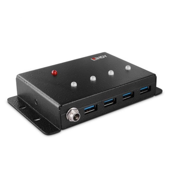 Хъб USB 3.2 Lindy, 4 порта, черен, 125x74,6x22mm