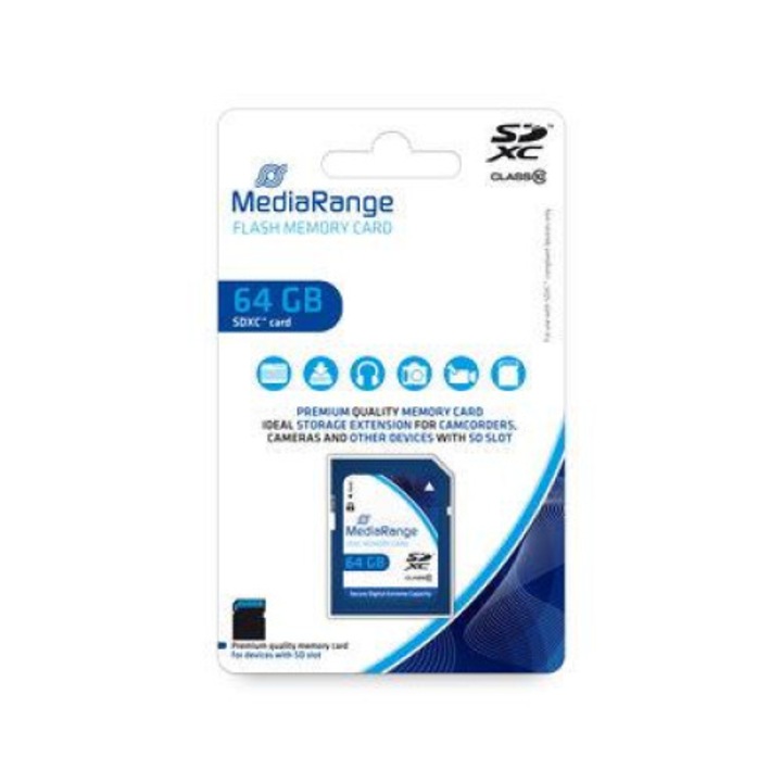 Card memorie, MediaRange MR965, 64GB, SDXC, Clasa 10, 60MB/s, Albastru